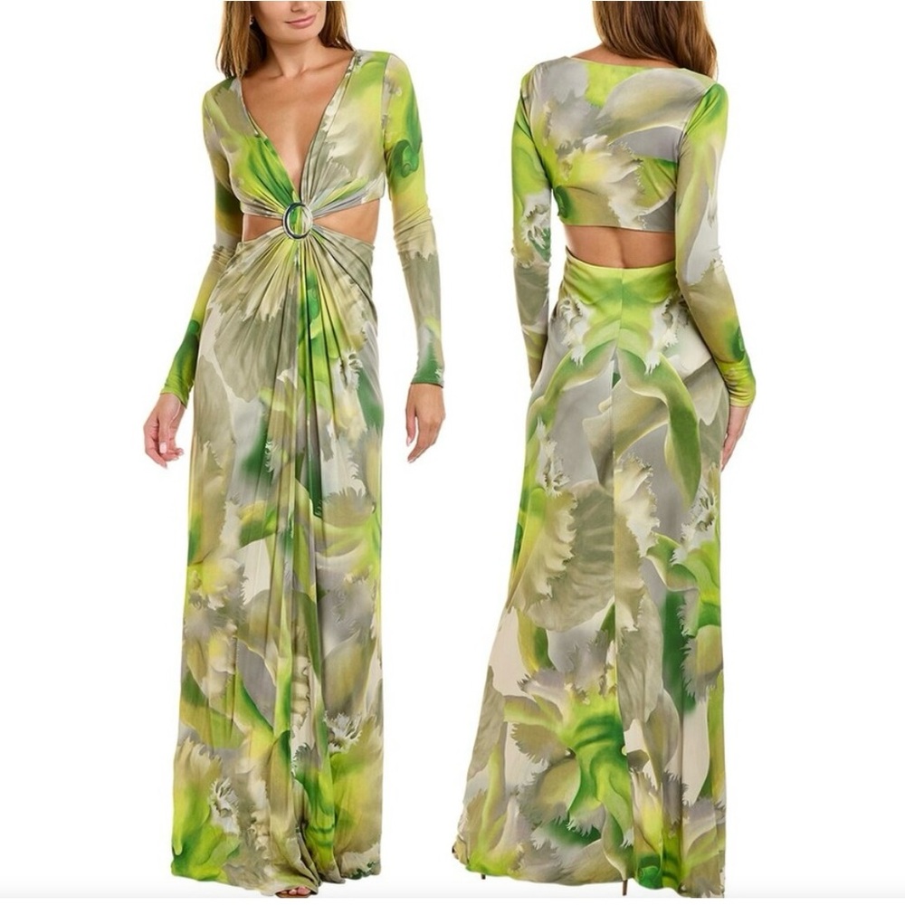 Halston Jen V-Neck Draped Gown
